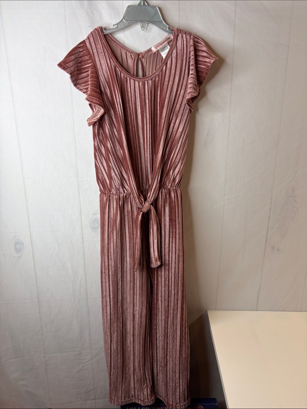Love Squared Girls Dusty Rose Pleated Velvet Jumpsuit 7/8